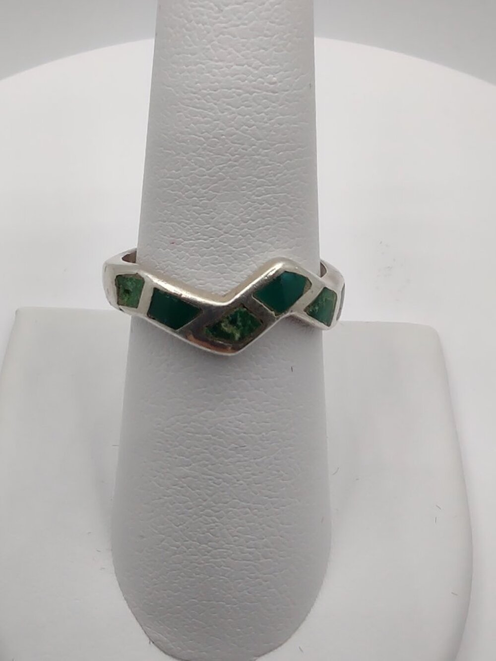 Southwest Sterling Silver Turquoise Inlay Ring Sz 7 Stackable